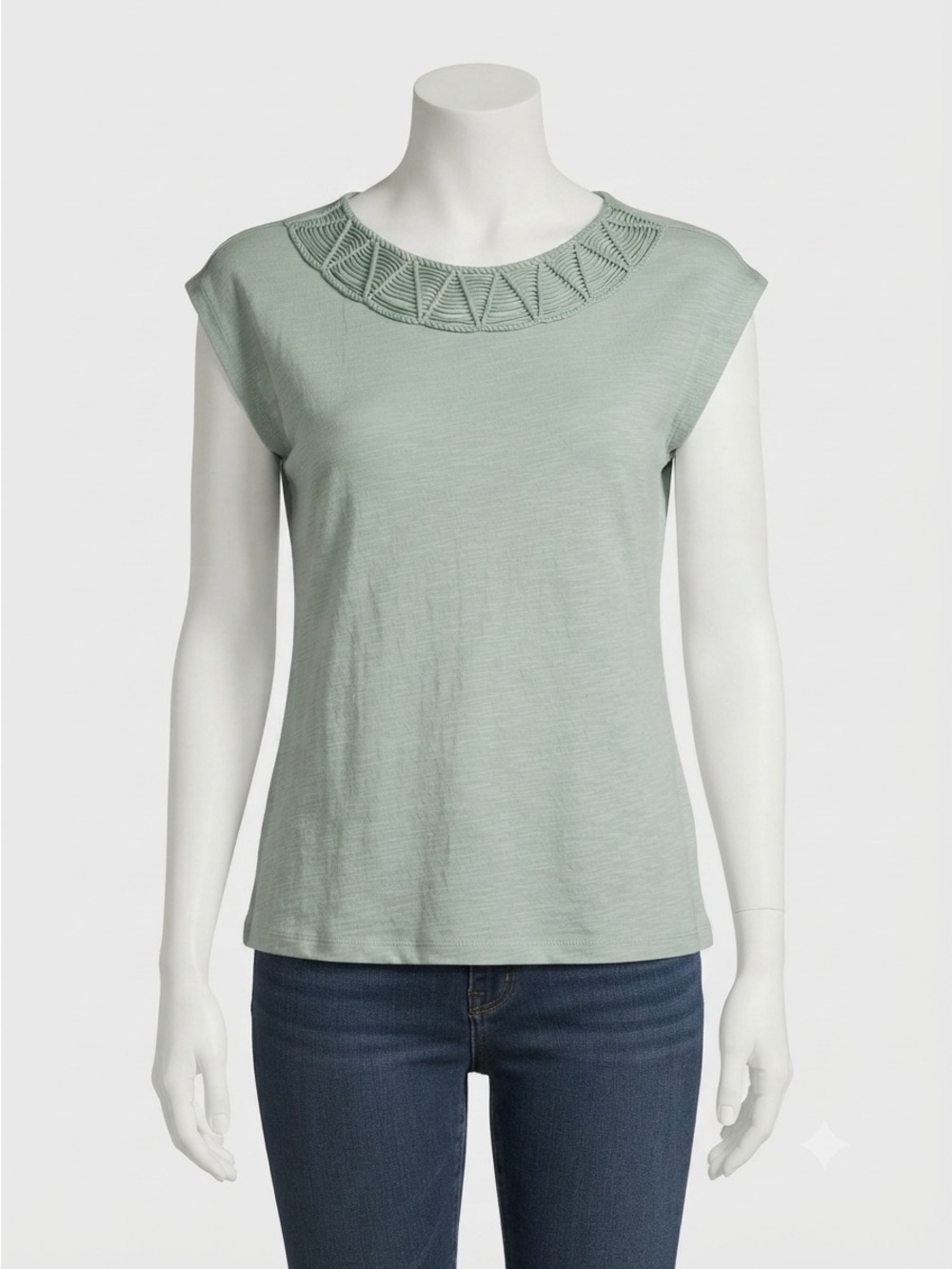 Chaps Light Green Knit Top with Crochet Yoke size
